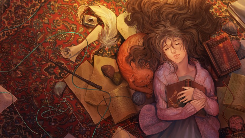 hermione granger and crookshanks (wizarding world and 1 more) drawn by viki-vaki