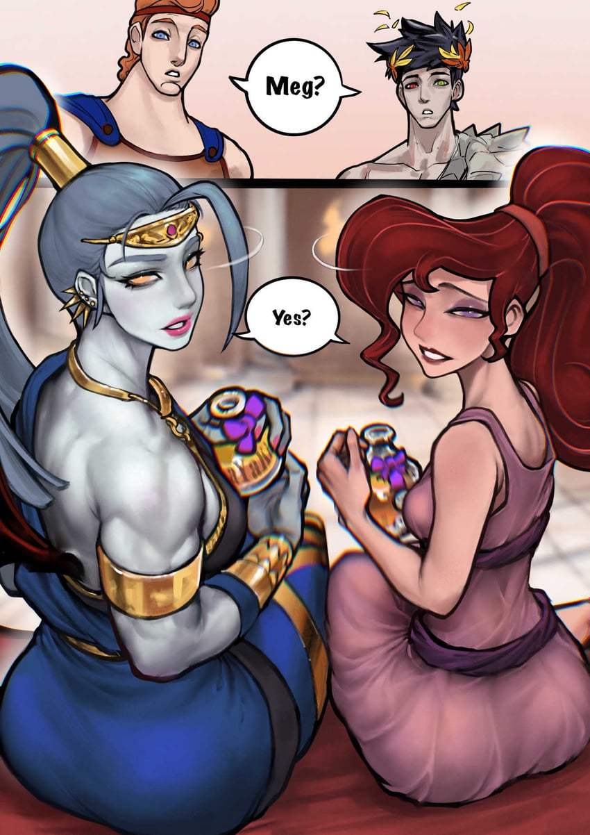 zagreus, megara, hercules, and megaera (hades and 2 more) drawn by ayaki_blade