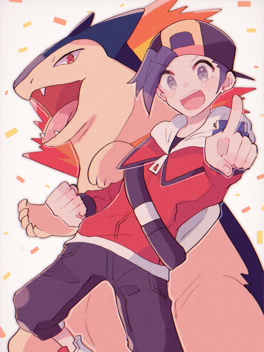 ethan and typhlosion (pokemon and 1 more) drawn by kinu_(kinuhoshizora21)