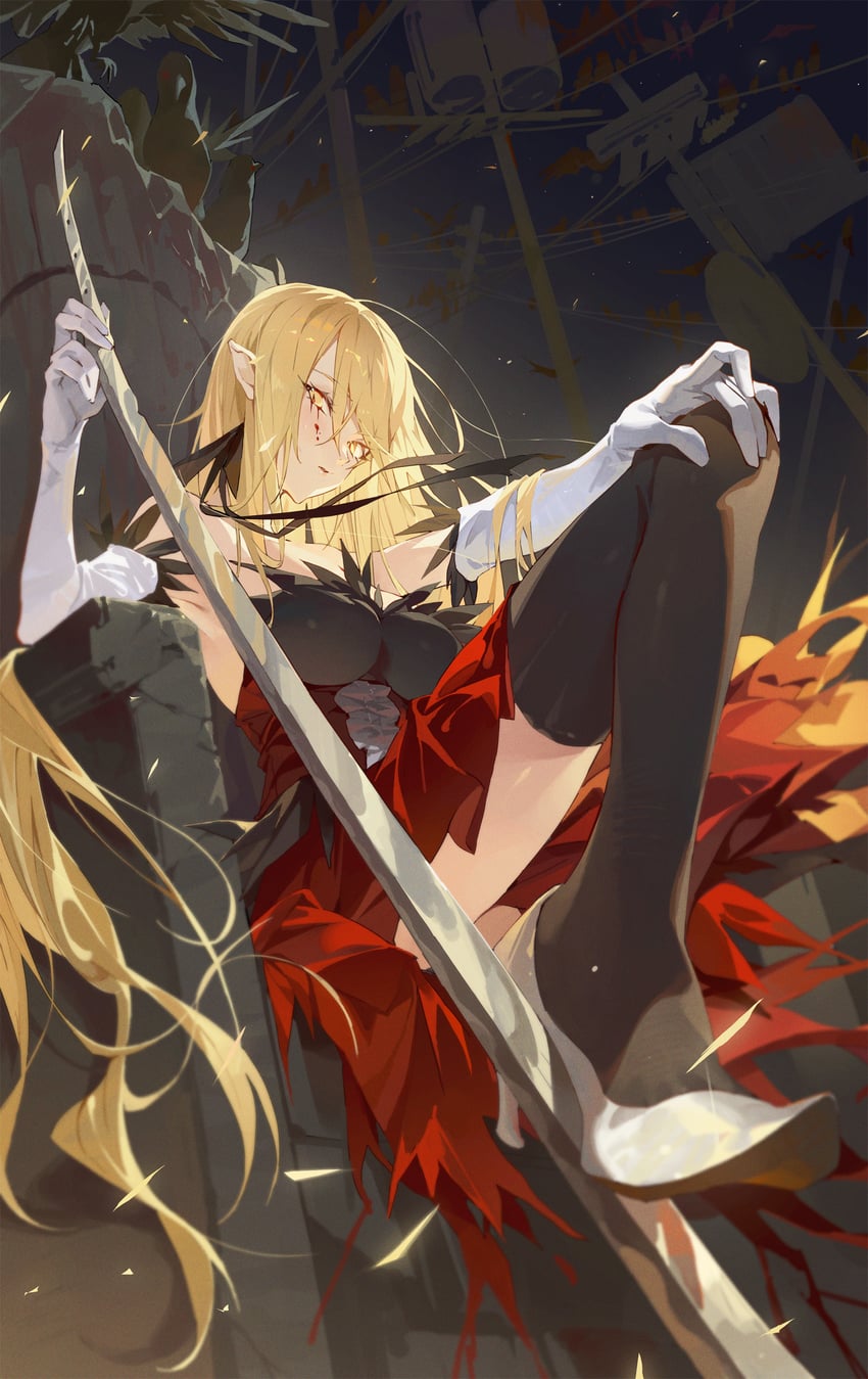oshino shinobu and kiss-shot acerola-orion heart-under-blade (monogatari) drawn by hxxg