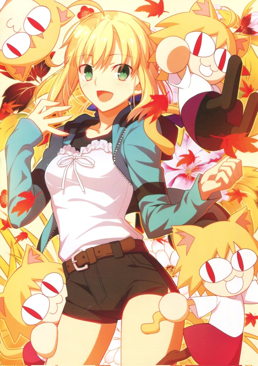 artoria pendragon, saber, and neco-arc (fate and 2 more) drawn by takeuchi_takashi