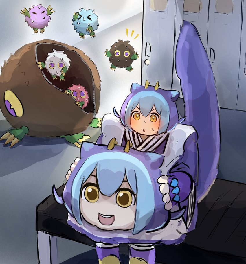 laundry dragonmaid, kuriboh, kuribah, kuribee, kuribeh, and 1 more (yu-gi-oh!) drawn by hatano_kiyoshi