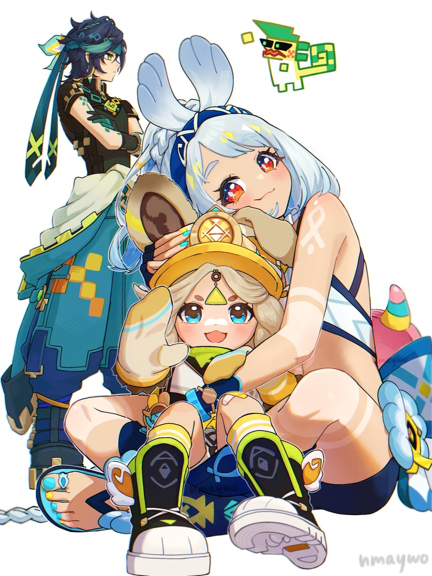 mualani, kinich, kachina, and ajaw (genshin impact) drawn by nmaywo