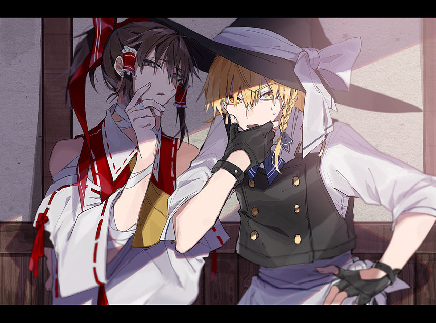 hakurei reimu and kirisame marisa (touhou) drawn by fuuga_(perv_rsity)