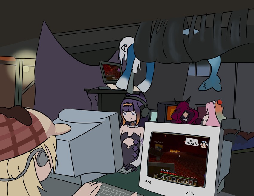 gawr gura, mori calliope, ninomae ina'nis, takanashi kiara, watson amelia, and 1 more (hololive and 2 more) drawn by avrilhelm