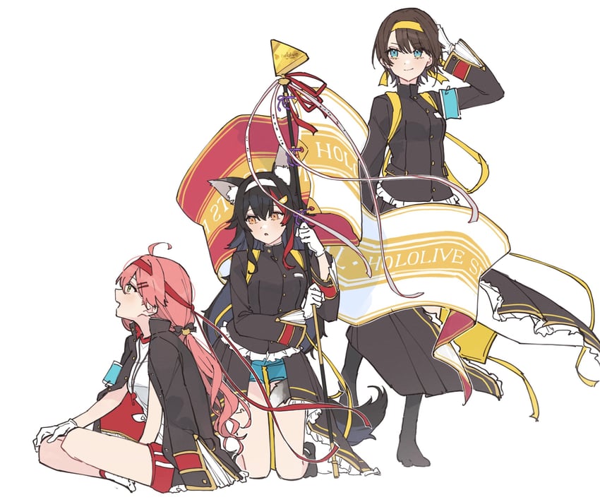 sakura miko, ookami mio, and oozora subaru (hololive) drawn by tsukino_(nakajimaseiki)