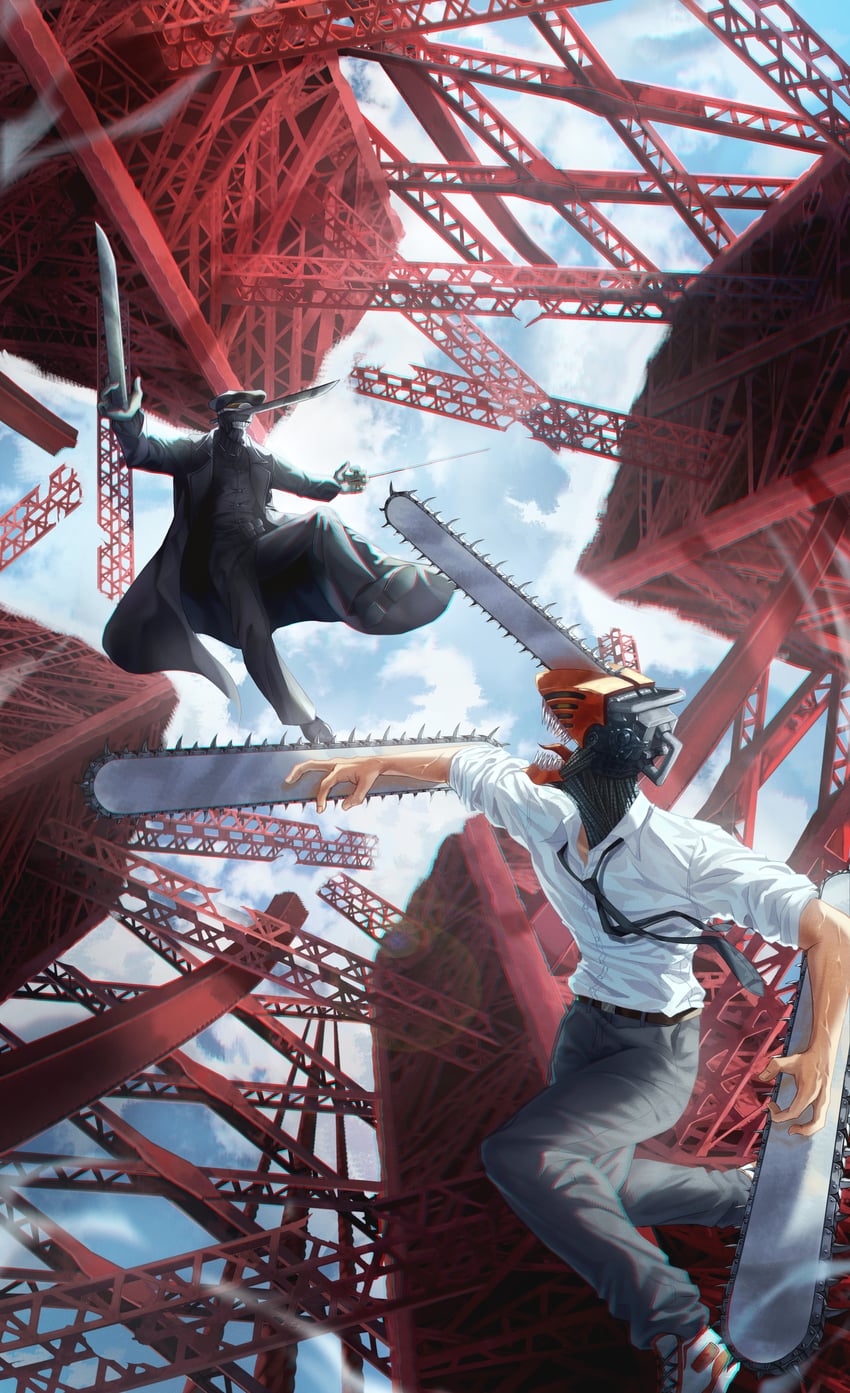 denji and katana man (chainsaw man) drawn by slime_nyang