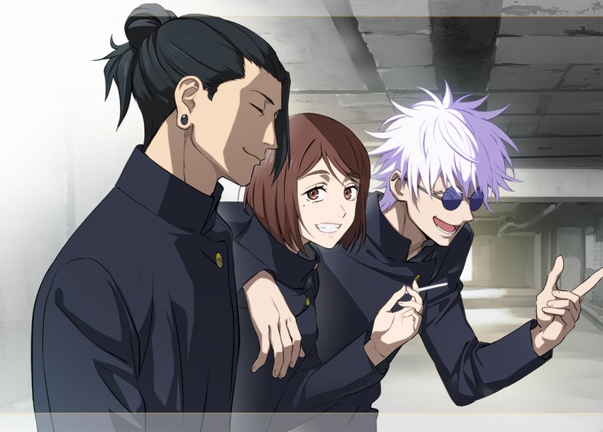 gojou satoru, getou suguru, and ieiri shoko (jujutsu kaisen) drawn by nyoro_(nyoronyoro000)