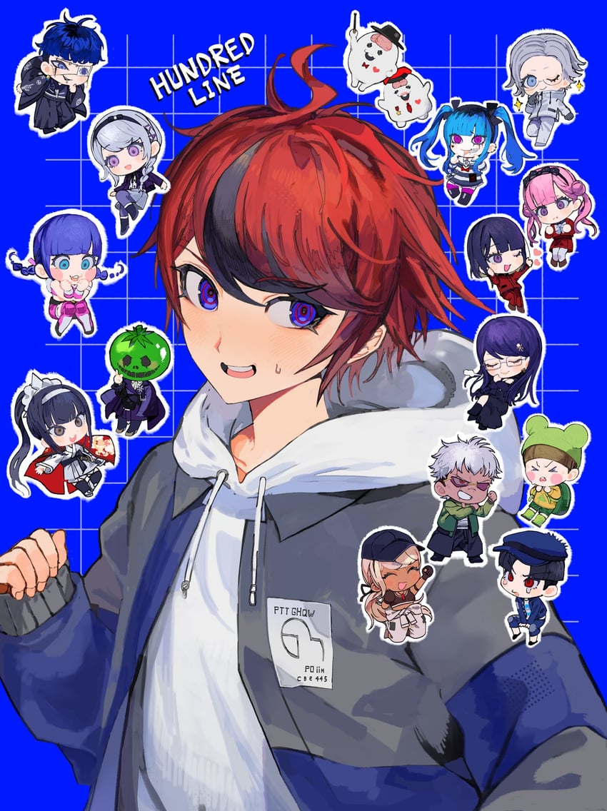 aotsuki eito, sumino takumi, omokage yugamu, tsukumo kako, tsukumo ima, and 12 more (the hundred line -last defense academy-) drawn by suzumetarou