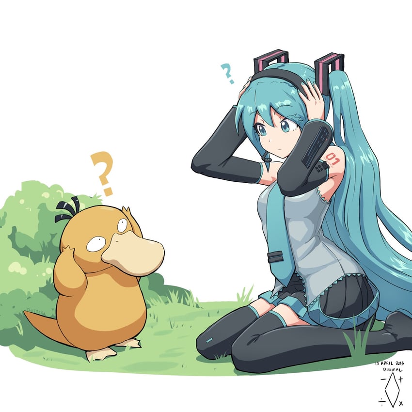 hatsune miku and psyduck (pokemon and 1 more) drawn by digiral
