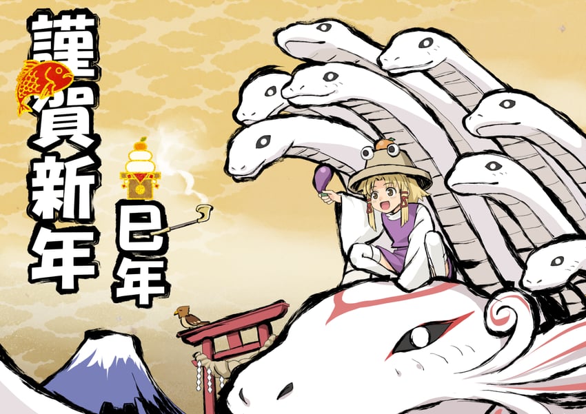 moriya suwako, mishaguji, and nuregami (touhou and 1 more) drawn by haniwa_(leaf_garden)