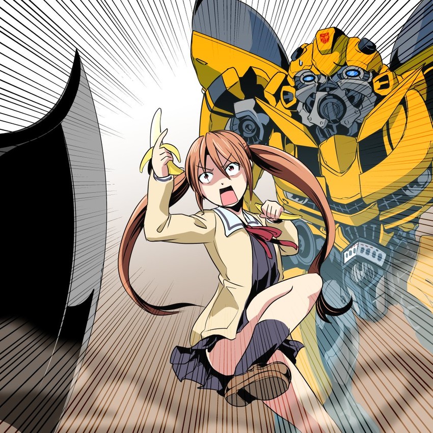 bumblebee and hanabatake yoshiko (transformers and 1 more) drawn by kamizono_(spookyhouse)