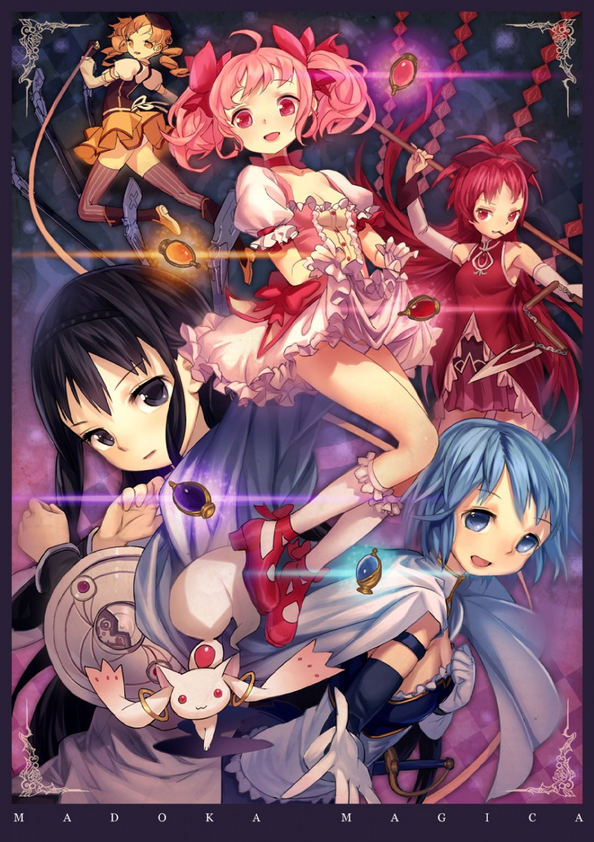 akemi homura, kaname madoka, miki sayaka, sakura kyoko, tomoe mami, and 1 more (mahou shoujo madoka magica) drawn by mhk_(mechamania)