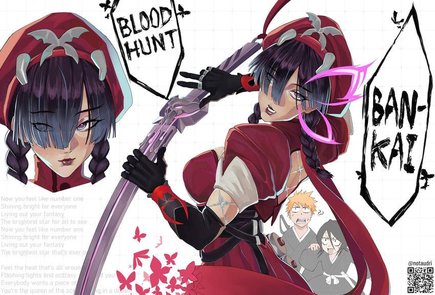 kuchiki rukia, kurosaki ichigo, and psylocke (marvel and 3 more) drawn by notaudri