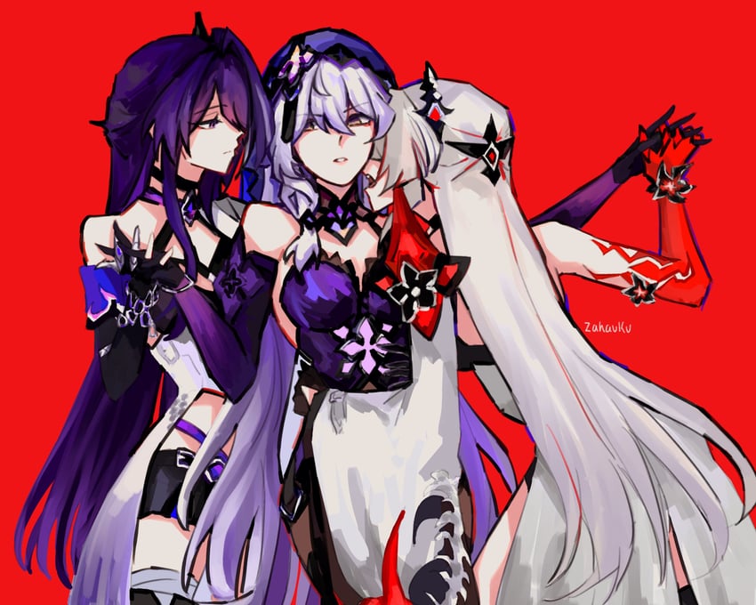 acheron and black swan (honkai and 1 more) drawn by zahauku