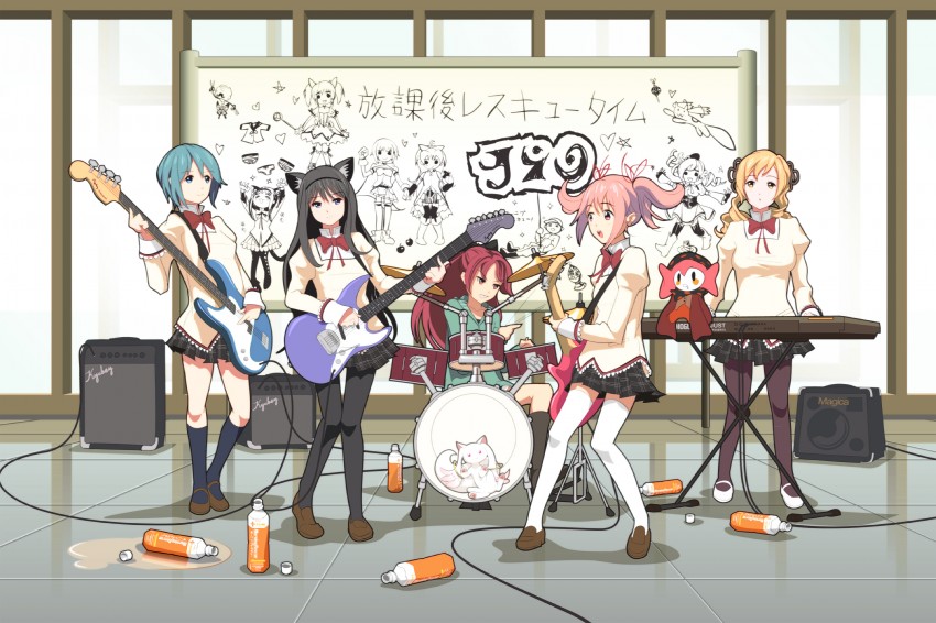 akemi homura, kaname madoka, miki sayaka, sakura kyoko, tomoe mami, and 2 more (mahou shoujo madoka magica and 1 more) drawn by hy136