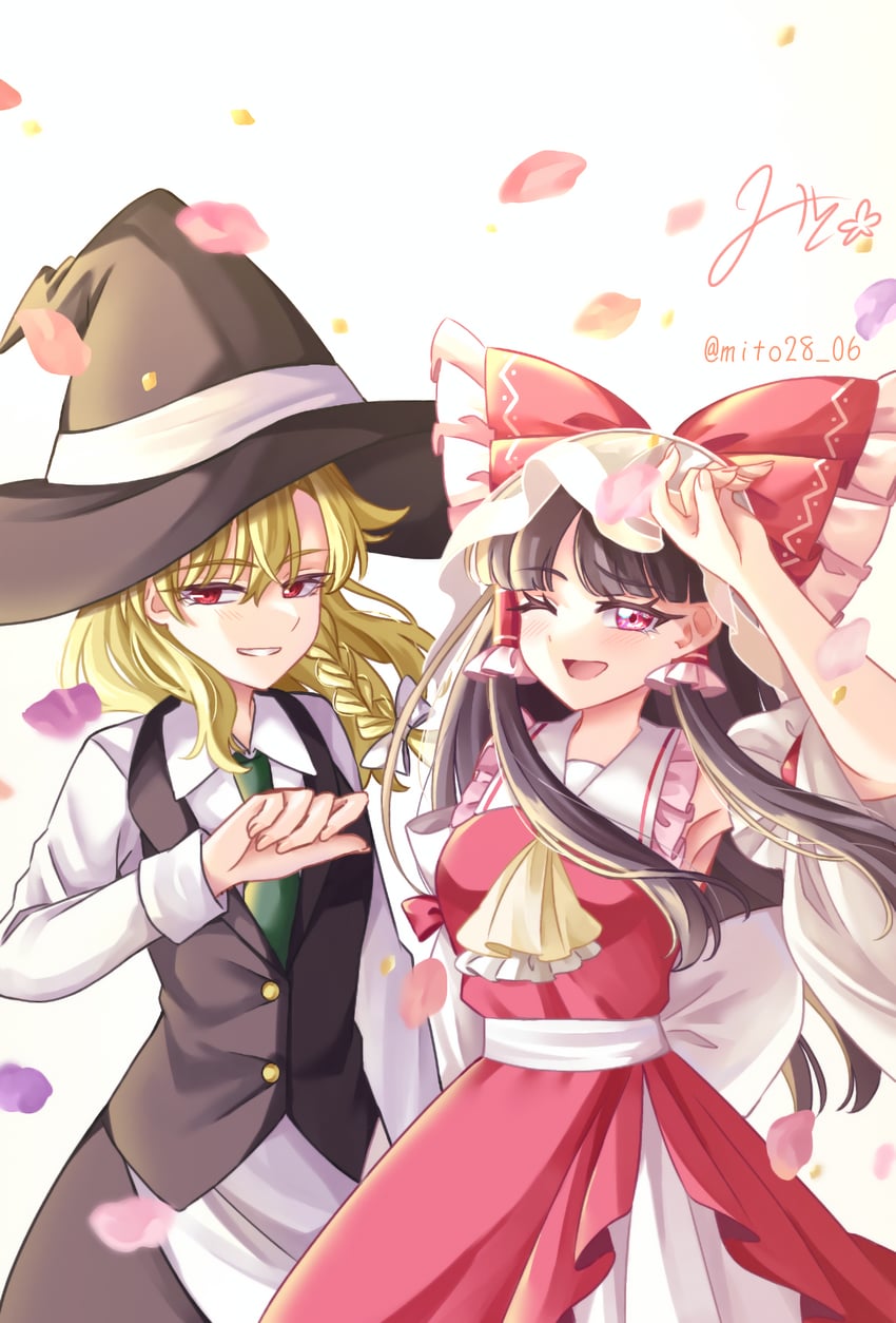 hakurei reimu and kirisame marisa (touhou) drawn by mito_(fate)
