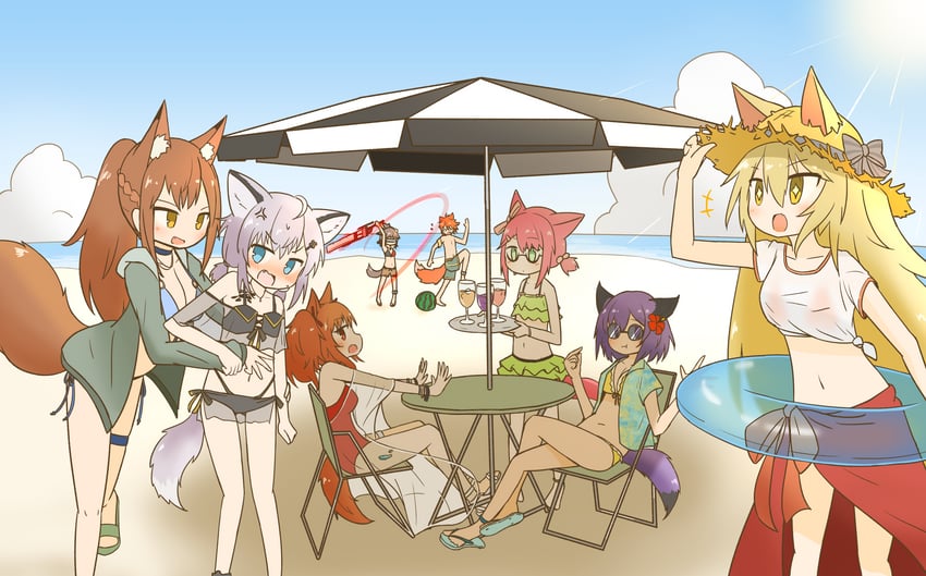 angelina, sussurro, franka, cutter, myrrh, and 3 more (arknights) drawn by moon_sugar