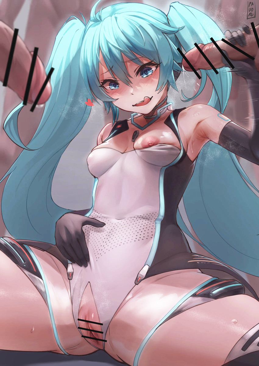 hatsune miku and racing miku (vocaloid and 1 more) drawn by padoruu