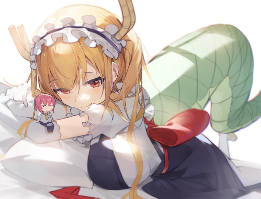 tohru and kobayashi (kobayashi-san chi no maidragon) drawn by mooofoo