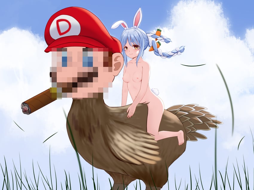 usada pekora and mario (hololive and 1 more) drawn by kakokyuu_hiffuu