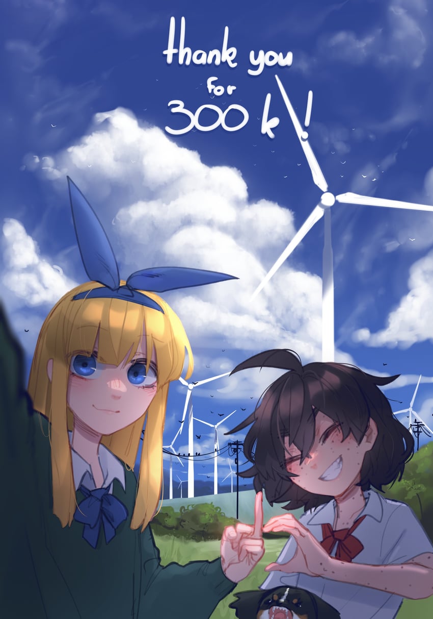 sophie, erika, and sophie's dog (original) drawn by popopoka
