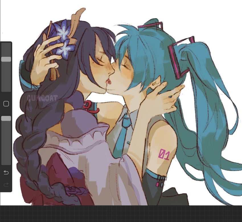 hatsune miku and raiden shogun (genshin impact and 1 more) drawn by gumgoatt
