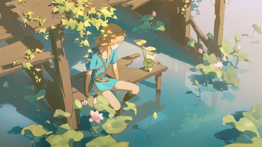 link and korok (the legend of zelda and 1 more) drawn by libuqilai