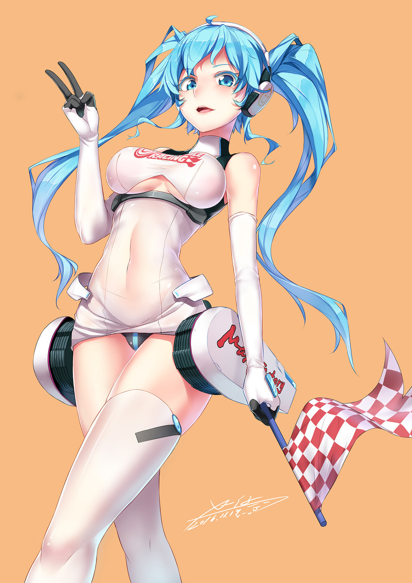 hatsune miku and racing miku (vocaloid and 2 more) drawn by x-boy