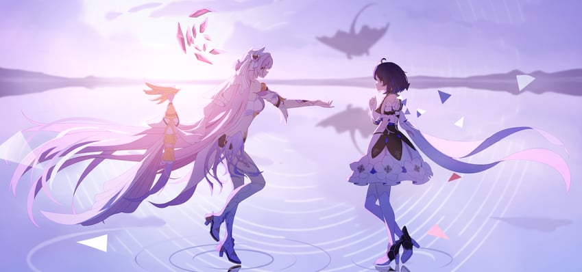 seele vollerei and elysia (honkai and 1 more) drawn by tongling