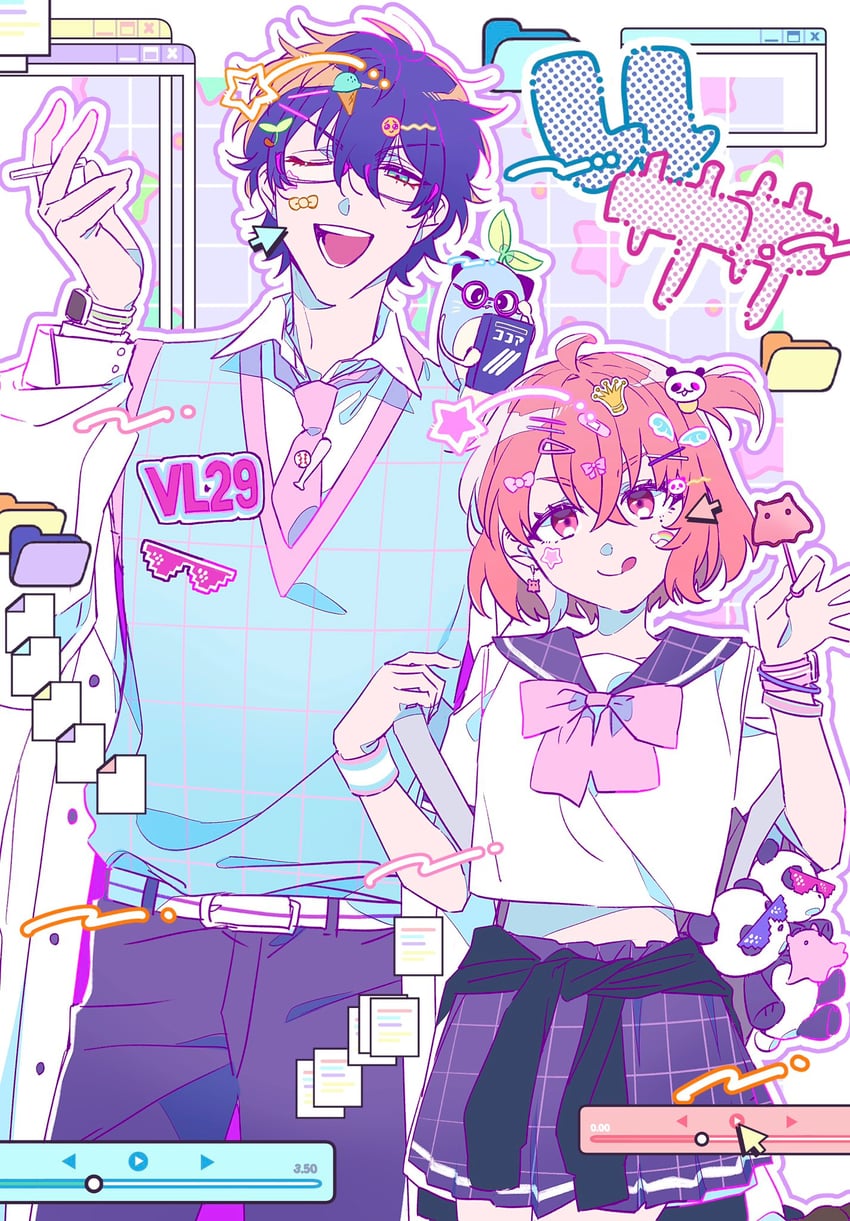 sasaki saku, leos vincent, and mameneko (nijisanji) drawn by gagake_v