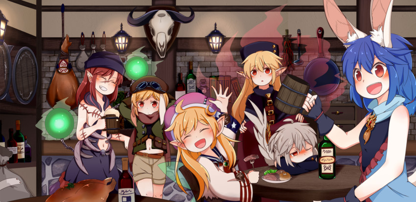 clownpiece, junko, hecatia lapislazuli, kishin sagume, seiran, and 1 more (touhou) drawn by buna_shimeji_(keymush)