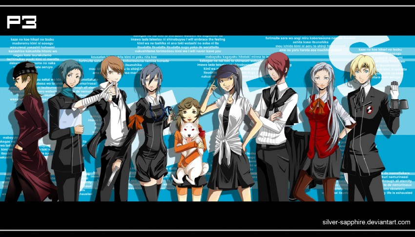 yuuki makoto, aigis, takeba yukari, kirijou mitsuru, yamagishi fuuka, and 5 more (persona and 1 more) drawn by silver-sapphire