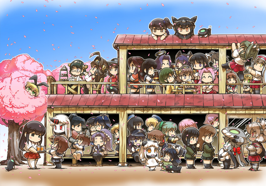 kaga, shimakaze, kongou, inazuma, akagi, and 40 more (kantai collection) drawn by hisahiko