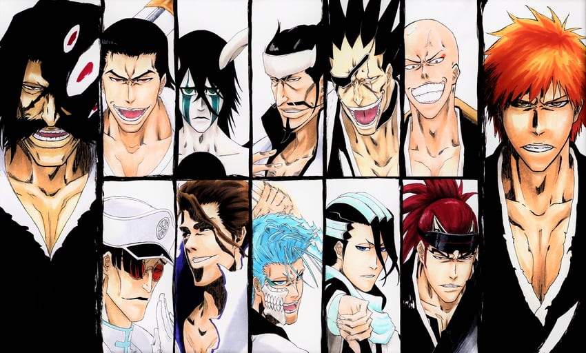 kurosaki ichigo, grimmjow jaegerjaquez, ulquiorra cifer, abarai renji, aizen sousuke, and 7 more (bleach and 1 more) drawn by alpen_no_koyari