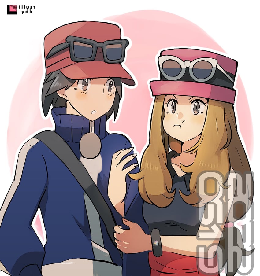 serena and calem (pokemon and 1 more) drawn by yadoki