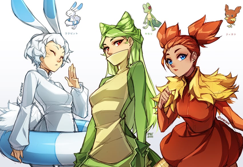 treecko, warabbit, and torchic (pokemon and 1 more) drawn by vmat