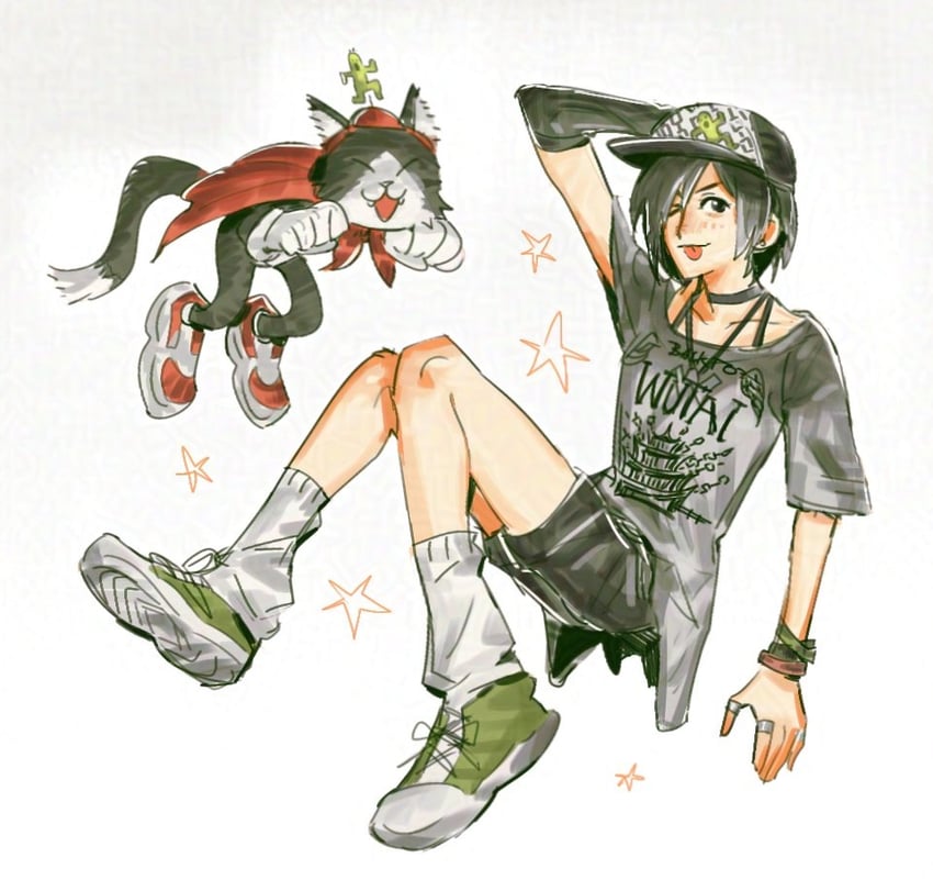 yuffie kisaragi, cait sith, and sabotender (final fantasy and 1 more) drawn by jeremr