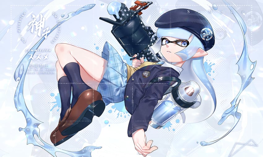 inkling player character and inkling girl (splatoon and 1 more) drawn by jinkoika