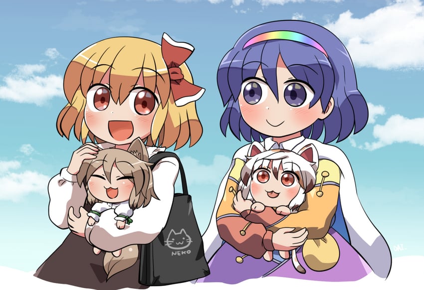 rumia, kudamaki tsukasa, tenkyuu chimata, and goutokuji mike (touhou) drawn by rokugou_daisuke