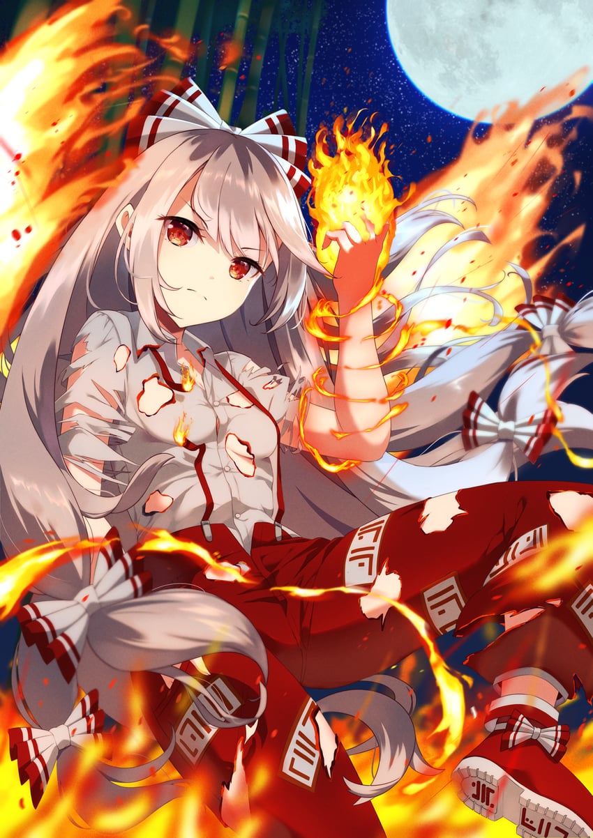 fujiwara no mokou (touhou) drawn by ambasa