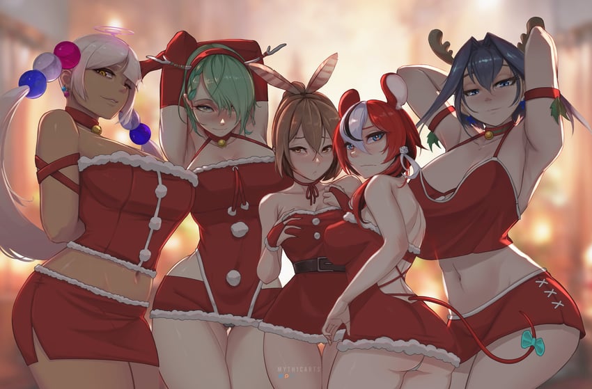 ouro kronii, nanashi mumei, hakos baelz, ceres fauna, and tsukumo sana (hololive and 1 more) drawn by myth1carts