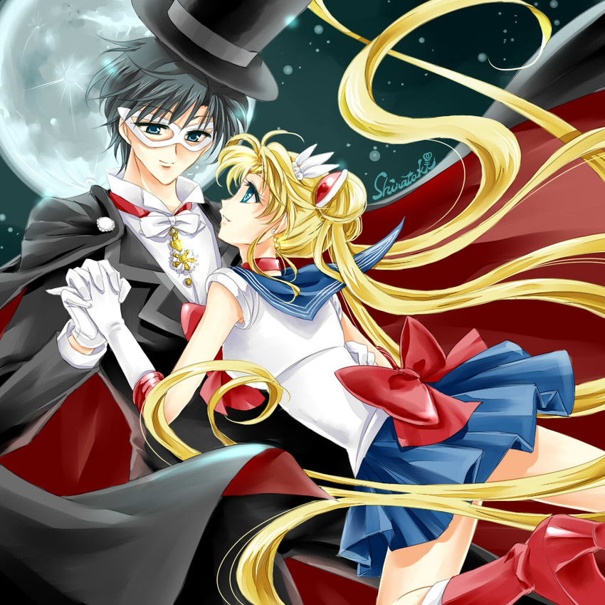 tsukino usagi, sailor moon, chiba mamoru, and tuxedo kamen (bishoujo senshi sailor moon and 1 more) drawn by shirataki_kaiseki