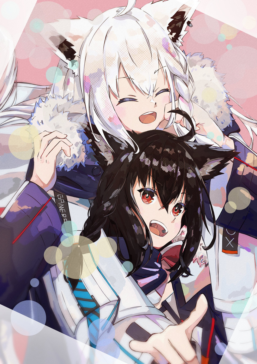 shirakami fubuki and kurokami fubuki (hololive) drawn by shake_tama