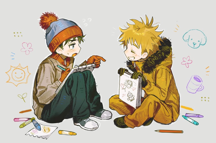 stan marsh and kenny mccormick (south park) drawn by chun_baii
