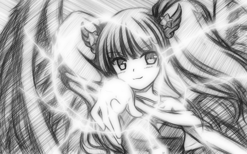 misaka mikoto and fallen angel (toaru majutsu no index and 2 more) drawn by minaha_(playjoe2005)