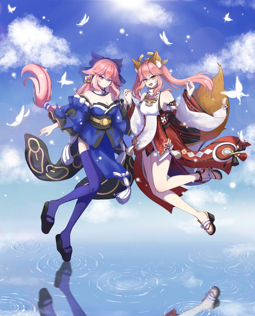 tamamo, yae miko, and tamamo no mae (fate and 4 more) drawn by zhuo_yan_xing_ling_xian