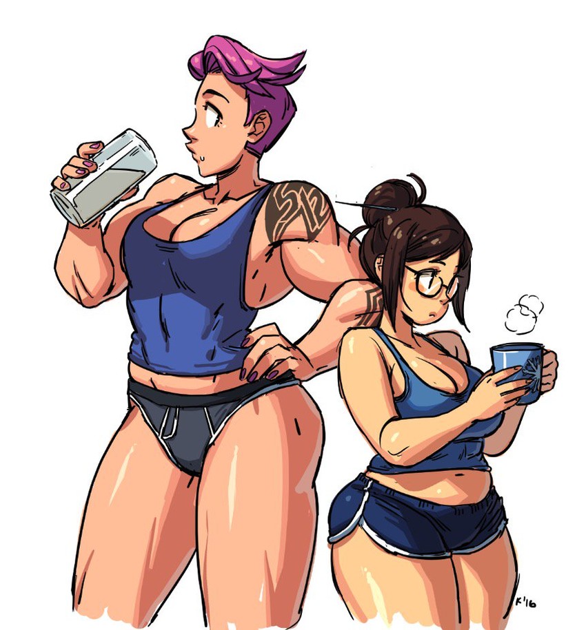 mei and zarya (overwatch and 1 more) drawn by kinuko_(kinucakes)