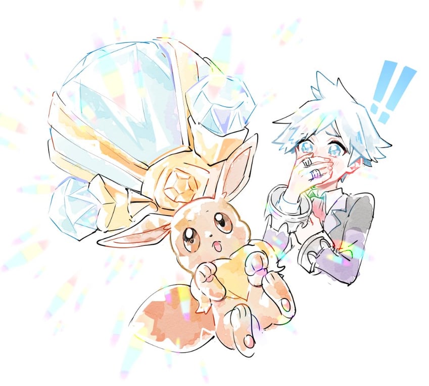 eevee and steven stone (pokemon and 1 more) drawn by huan_li