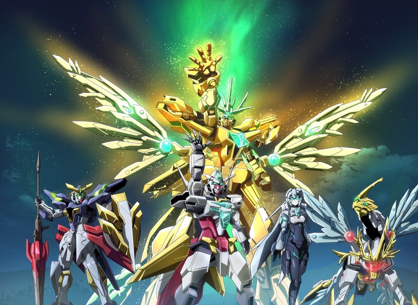 may, mobile doll may, core gundam ii, re:rising gundam, gundam aegis knight, and 1 more (gundam and 2 more) drawn by tyuuboutyauyo